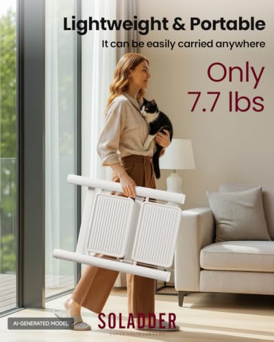 Image of SOLADDER 2 Step Ladder, Folding Step Stool, Lightweight Stepladder, White | Anti-Slip 7.9'' Wide Pedal;Space-Saving;For Kitchen, Home, Library, Office Use;300lbs Capacity