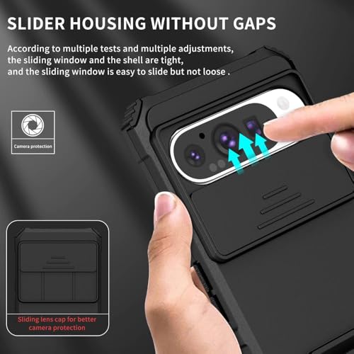 Image of Back Cover Case for Google Pixel 9 Pro XL | Sliding Camera Shield | Stereoscopic Stand | 360 Degree Protection Mobile Phone Case Cover for Google Pixel 9 Pro XL | PC, Black Back Cover