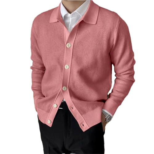 Men Leisure Solid Color Knit Sweater Cardigan Casual Button Turn-Down Collar Knitted Vintage Sweaters