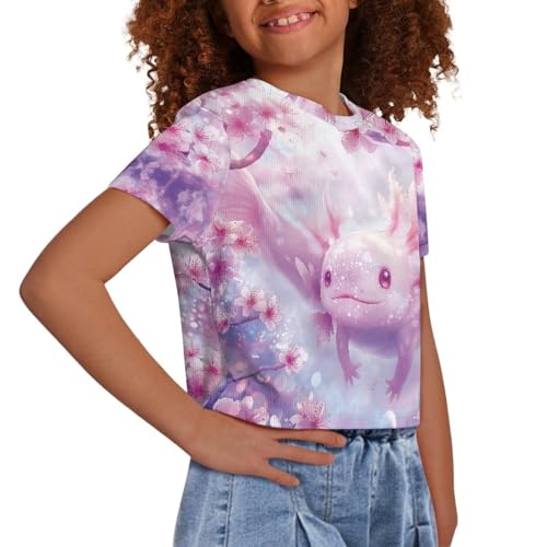 Girls Crop Tops Short Sleeve Summer T Shirt Crewneck Drop Shoulder Shirts Tee Size 2XS-L4