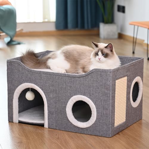 Casinha Cama Pet Gatos Deluxe Com Arranhador Sisal 2 Andares Gat Confortável Moderna Dobrável