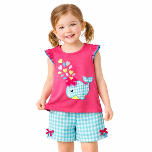 Image of HILEELANG Girls Cotton Short Set Summer 2 Piece Outfit T Shirt Shorts | 100% Cotton, Soft Breathable Fabric, 2 Piece Outfit Set, Elastic Waist, Summer Comfort for Toddler Little Girls