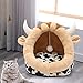 ＫＬＫＣＭＳ Cute Cat Bed, Dog House Sleeping Bed Dog Nest with Washable Cushion Cozy Nonslip Bottom Decorative Kennel with Ball Shelter for Cats Puppy, Cow, S