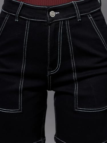 Image of Miss Chase Women's Relaxed Fit Mid Rise Highly Distressed Regular-Length Denim Shorts