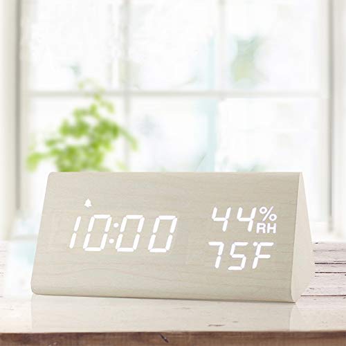 Digital Alarm Clock, with Wooden Electronic LED Time Display, 3 Alarm Settings, Humidity & Temperatu - //coolthings.us