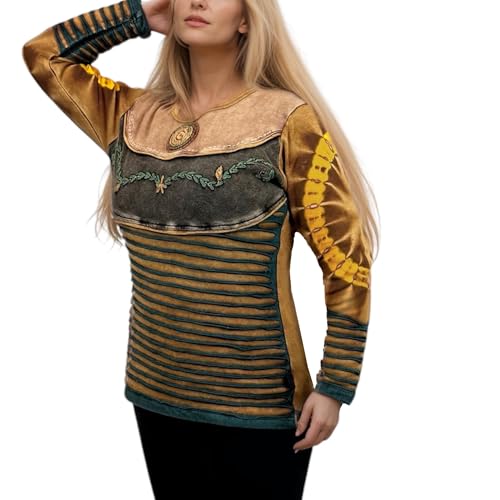 Agan Traders Women's 2026 Winter Boho Tie-Dye Knit Jersey Patch Razor Cut - Embroidered Long Sleeve Sweatshirt Top Blouse (XXL, Bei 233)