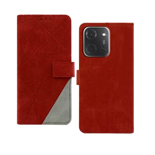 Image of amazon basics Poco C85 5G Flip Cover | Card Pockets Wallet & Stand | Flip Cover for Poco C85 5G (Red with Grey)