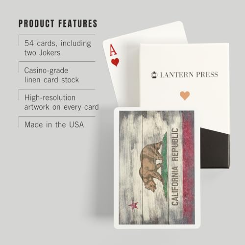 Lantern Press Rustic California State Flag, 52 naipes póker miniatura 3
