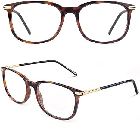 CGID Fake Glasses Men Women,High Fashion Metal Temple Horn Rimmed Clear Lens Glasses Frame,Full UV400 Protection CN79