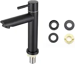 Torneira Banheiro 22 cm Luxo Moderna Lavatório Torneira Baixa Para Banheiro Volta Bica Baixa Cromada Espelhada Lavabo Aço Inox Alto Padrão Fria (Preto fosco)