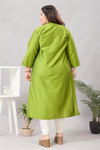 Image of DARIKA Women's Solid Straight Kurta with 3 /4 Sleeves | Front Button Placket | Comfortable Plus Size Ethnic Wear Kurti for Casual