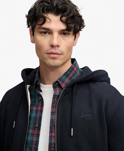 Superdry Herren Essential Logo Zip-Hoodie mit angerauter Innenseite Finster Marineblau XL – Ansicht 3