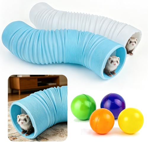 JWVGWV 2PCS Ferret Tunnel with 4 Balls Inclueded Hamster Fun Tunnels DIY Foldable Guinea Pigs Plastic Tunnel Training Hideout Tunnels Accessories for Guinea Pigs Rats Chinchillas Dwarf Rabbits