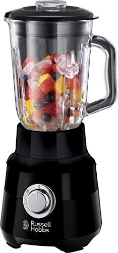 Russell Hobbs blender kielichowy, pojemność 1,5 l, 2 poziomy prędkości, funkcja pulse, ostrza ze stali nierdzewnej, szklany kielich, 22 tys. obrotów/min., moc 650W, czarny, Matte Black 24722-56