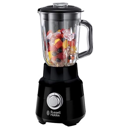 Russell Hobbs Batidora de Vaso Matte Black - Jarra de Cristal de 1,5 L, Cuchilla de Acero Inoxidable, 2 Velocidades, Función Pulse, Negro - 24722-56