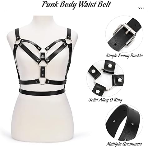 JASGOOD Punk Leather Vest Chain Belt Women Sexy Multi Layer Goth Waist Belt Body Chest Harness Dance Punk Leather Belts for Womens Girls