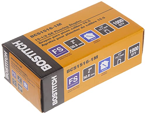 BOSTITCH Grampos de piso, madeira dura, 15-1/2 GA, 5 cm, 1000 peças (BCS1516-1M)