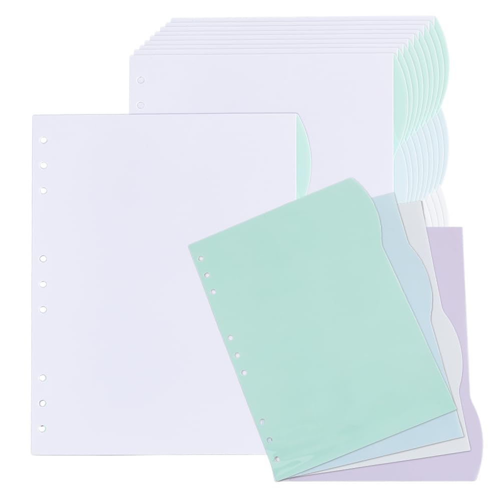 SUPERFINDINGS 10 Pack B5 Binder Dividers 4 Part Index Divider with Tabs 6 Hole Ring Binder Sheet Protector Mixed Color Planner Insets for Rings Binders Travel Diary Journal Planner,255x190x0.2mm