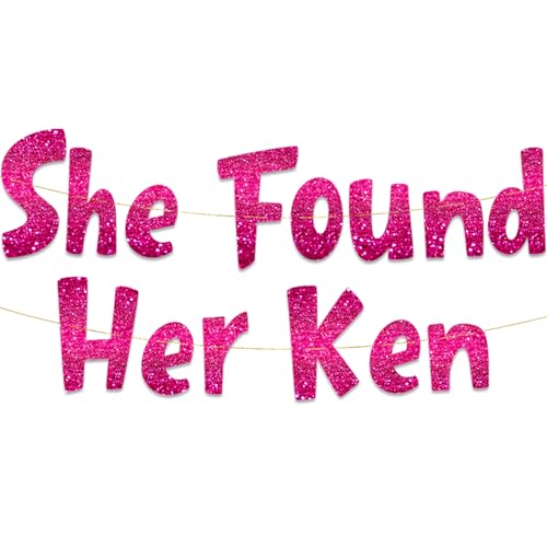 Pre-Strung She Found Her Ken Pink Glitter Bachelorette Banner - Bachelorette Party Decorations for Her - Party Supplies Favors and Gifts