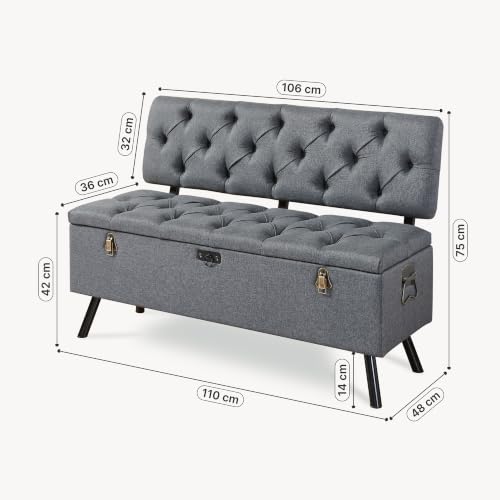 Miniatura 2 de En.Casa Banco Tapizado 110 X 48 X 75 Cm Asiento Cómodo Banqueta Puf Acolchado Pasillo Salón Dormitorio Gris Oscuro
