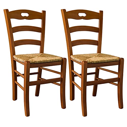 AltoBuy Suzy - Lot de 2 Chaises Teinté Chêne et Assises en Paille