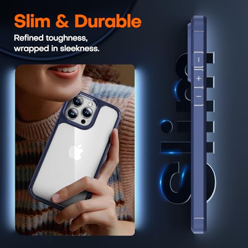 Image of TAURI for iPhone 15 Pro Max Case, with Screen Protector, Blue | Anti-Yellowing Military-Grade Protection Shockproof Slim Phone Case for iPhone 15 Pro Max