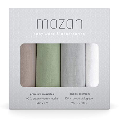 Image of MOZAH Organic Muslin Swaddle Blankets - Organic Swaddle Set of 4 Extra Large Swaddle Blanket - Muslin blanket Receiving Blankets Neutral - Baby Muslin Blankets in solid color in Brown Green Grey White