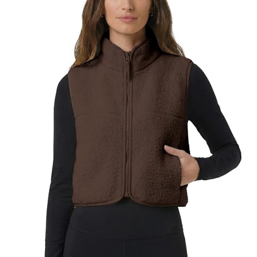 Cropped Fleece Vest for Women with Pocket