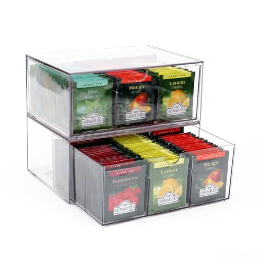 CLUQMEIK 2 Large Acrylic Tea Bag Organizer, 9 Grids Tea