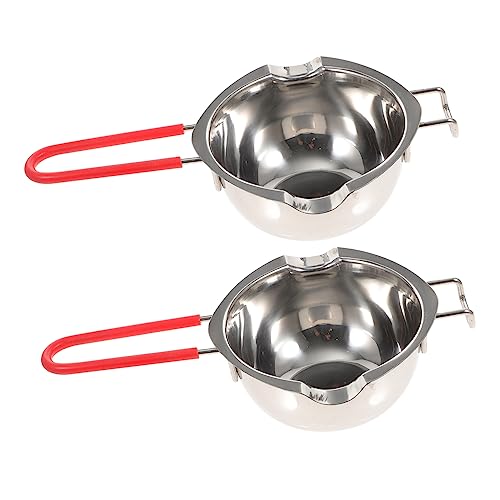 GRIRIW Melting Chocolate Pot Set 2pcs Stainless Steel Butter Melting Pot Double Boiler Guiding Groove Safe for Nutrient Preservation Random Color