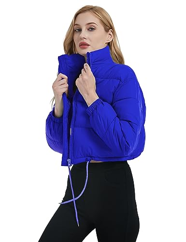 Womens Cropped Puffer Jacket Zip-Up Padded Quilted Short Coats Drawstring Winter Down Coat2
