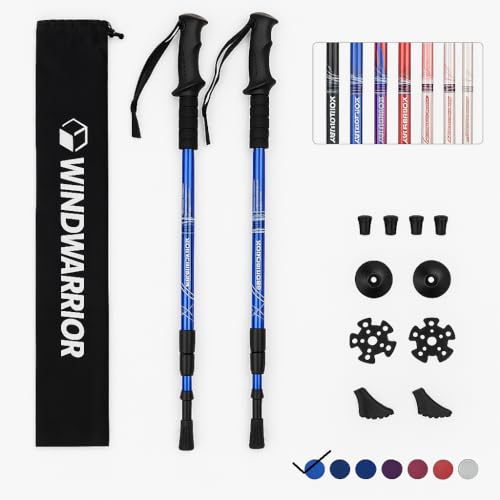 Image of Trekking Poles - Lightweight Adjustable Aluminium Hiking Sticks with Shock Absorber, All-Terrain Tips & Carry Bag (Blue, Pack of 2)