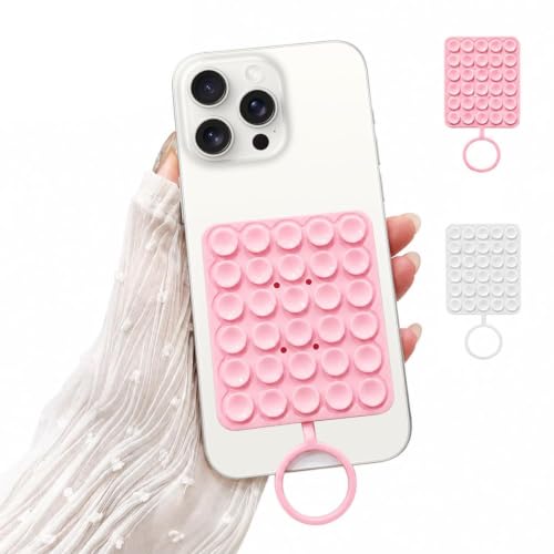 Image of DIZORO Double Sided Suction Phone Sticker,Silicone Grip Suction Phone Case Sticker,Sticky Phone Mount, Reusable Anti-Slip Strong Suction Grip Holder for Selfies & Videos(Pack of 2)(Pink,Transparent)