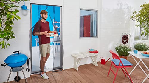 tesa Insect Stop Lamellentür STANDARD Fliegenvorhang - 4-teiliger Insektenschutz Vorhang - Moskitonetz für Türen - ohne Bohren, mit Klettverschluss - 120 x 250 cm - anthrazit