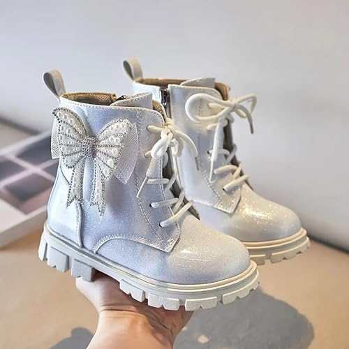 IWIHMIV Girls Ankle Boots Girl's Glitter Boot Kids Warm Lace Up Short Booties Non Slip Outdoor Shoes with Side Zipper3