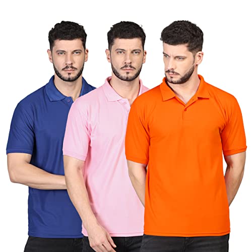 Image of INKKR Men's Casual Polo Neck Half Sleeve Solid T-Shirt (Pack-3)