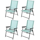 Giantex Patio Chairs Set of 4, Folding Patio Chairs for Deck Beach Camping Dining Picnic, Portable Sling Back Chairs Space Saving Turquoise