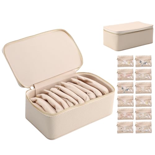 Petyoung PU Leather Travel Jewelry Case with 12 Velvet Jewelry Bag