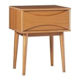 Walker Edison Atticus Solid Wood Retro 1-Drawer Nightstand, 25 Inch, Caramel