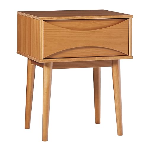 Walker Edison Atticus Solid Wood Retro 1-Drawer Nightstand, 25 Inch, Caramel