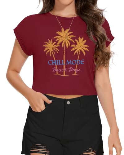 Image of Womens Crop Tops Summer Roll Cap Sleeve Cropped Tshirt Loose Fit Basic Tees