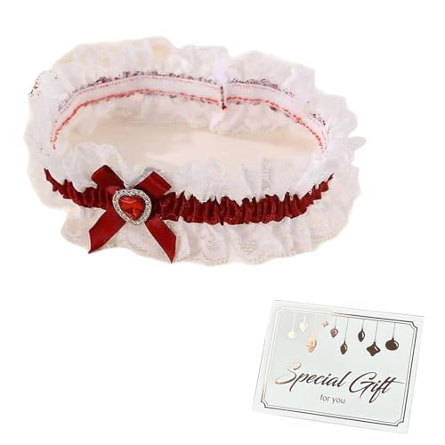 Teouuas Strumpfband Hochzeit, Elegantes Braut Strumpfband mit Spitze, Schleife, Glitzerstein, Elastic Garter Belt, Wedding Garter für Braut, JGA,...