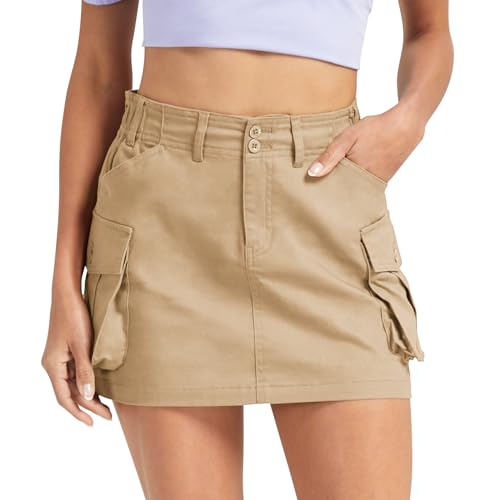 Women's High Waisted Mini Cargo Skirt with Pockets Stretchy Bodycon Y2K Streetwear Trendy