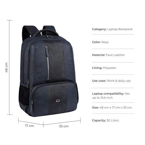 Image of Gear Vault 19 inch /30L Anti Theft Faux leather Large Water Resistant Laptop Backpack /Casual Backpack /Daypack /Travel Backpack /College Bag For Men /Women (Navy)