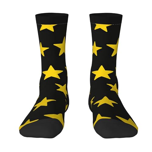 Gkyygk Yellow Stars Black Socks for Men Women Gifts Casual Novelty Crew Socks Funny Pattern