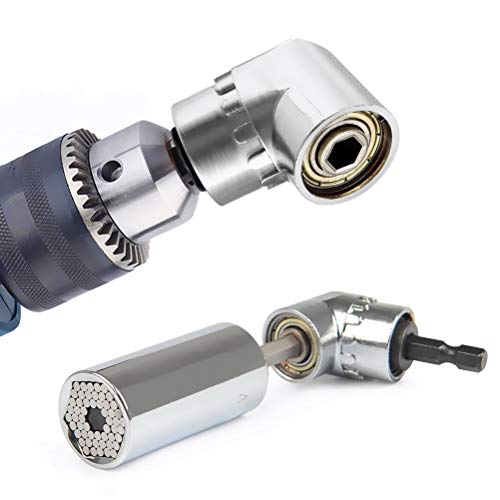 CIGOTU Universal Socket, 7mm-19mm Multifunctional Cordless Ratchet Adapter Socket Wrench Set, Impact Grade Driver Sockets Adapter Extension Set, Screwdriver Set Hex Bit + 105 Degree Right Angle Drill