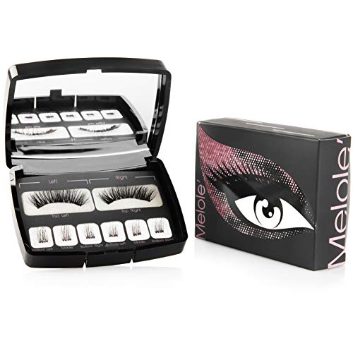 Melole Full Eye Magnetic Eyelashes: No Glue Zara Fake Eyelash Extensions with 3 Magnets - Easy to Apply Reusable Magnetic Lashes with Mirrored Case - Korean Silk False Lash Fibers - Bold Look