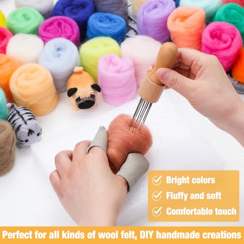 Image of Mayboos Needle Felting Starter Kit, Wool Roving 40 Colors Set | 3g per Color, Felting Kits for Beginners Adult, with Instruction Included for Felted Animal Needle Felting Supplies