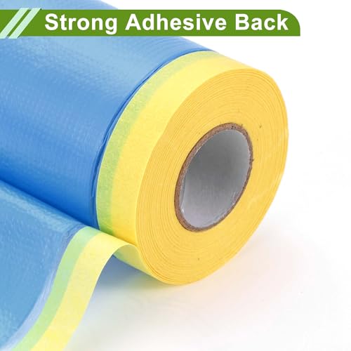 Image of Pre-Taped Masking Film Plastic Cover PE Film Masking Paper 1 Pc 2500x280cm / 82.02ftx110.24 inch Yellow Blue