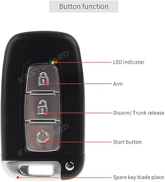 EASYGUARD EC009-K-L PKE سيارة إنذار عن بعد بدء تشغيل بدون مفتاح دفع زر بدء تحذير من صدمة للسيارات dc12V